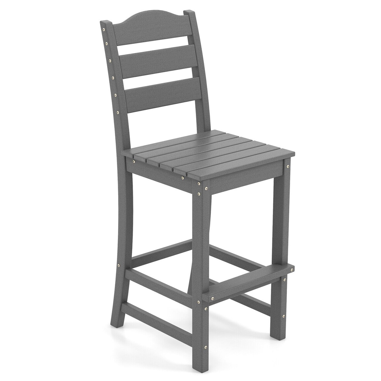 Gray HDPE Outdoor Bar Stool 30 Inch Seat Weatherproof Patio Chair with Footrest